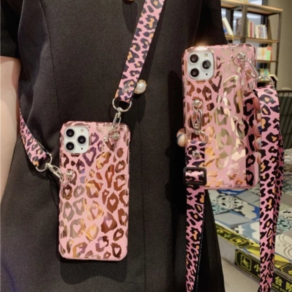 Pink GLAM Animal Print iPhone Case w/Strap or Lanyard